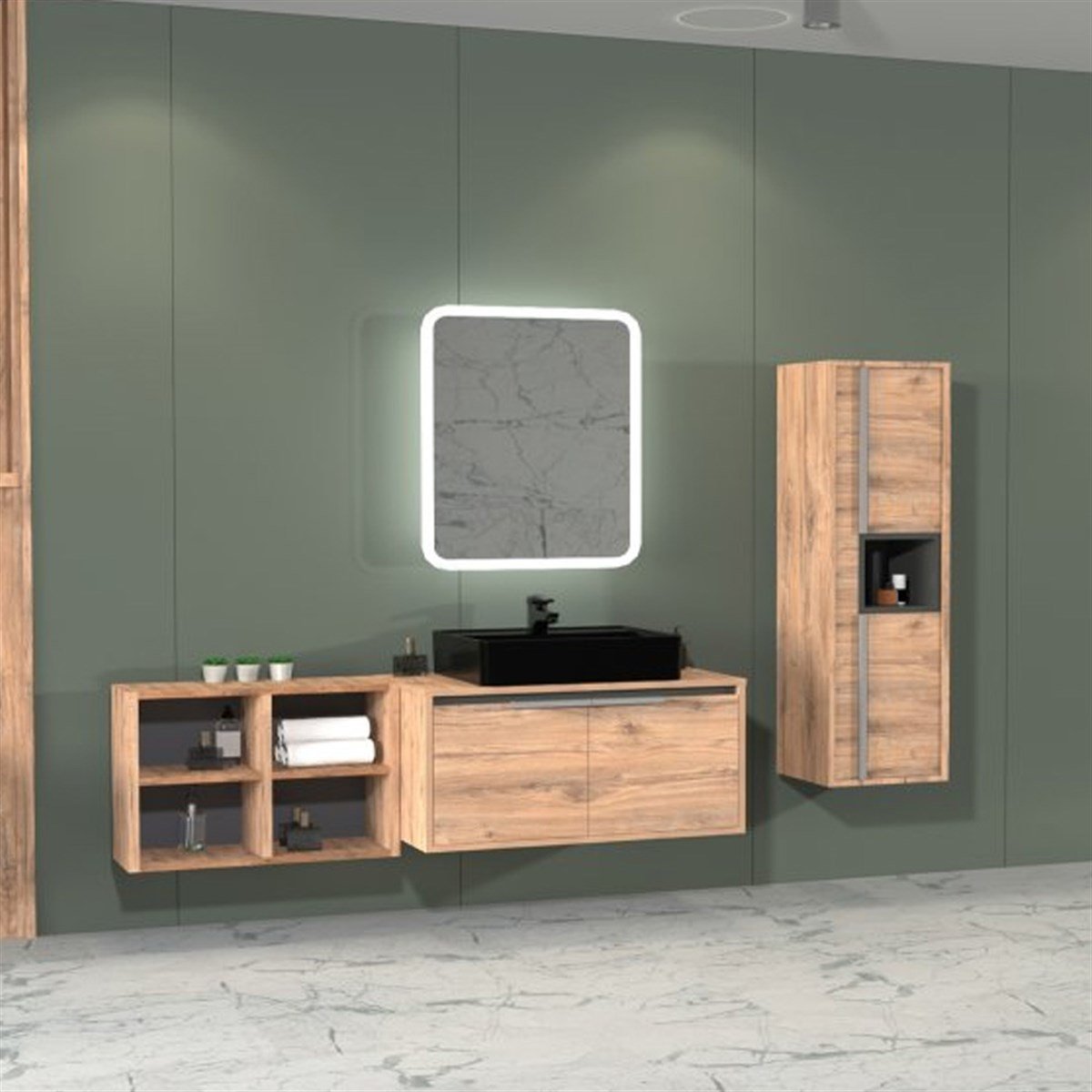 Aquanil Camaro 145 Cm Siyah Lavabolu Banyo Dolabı - Dorado resmi