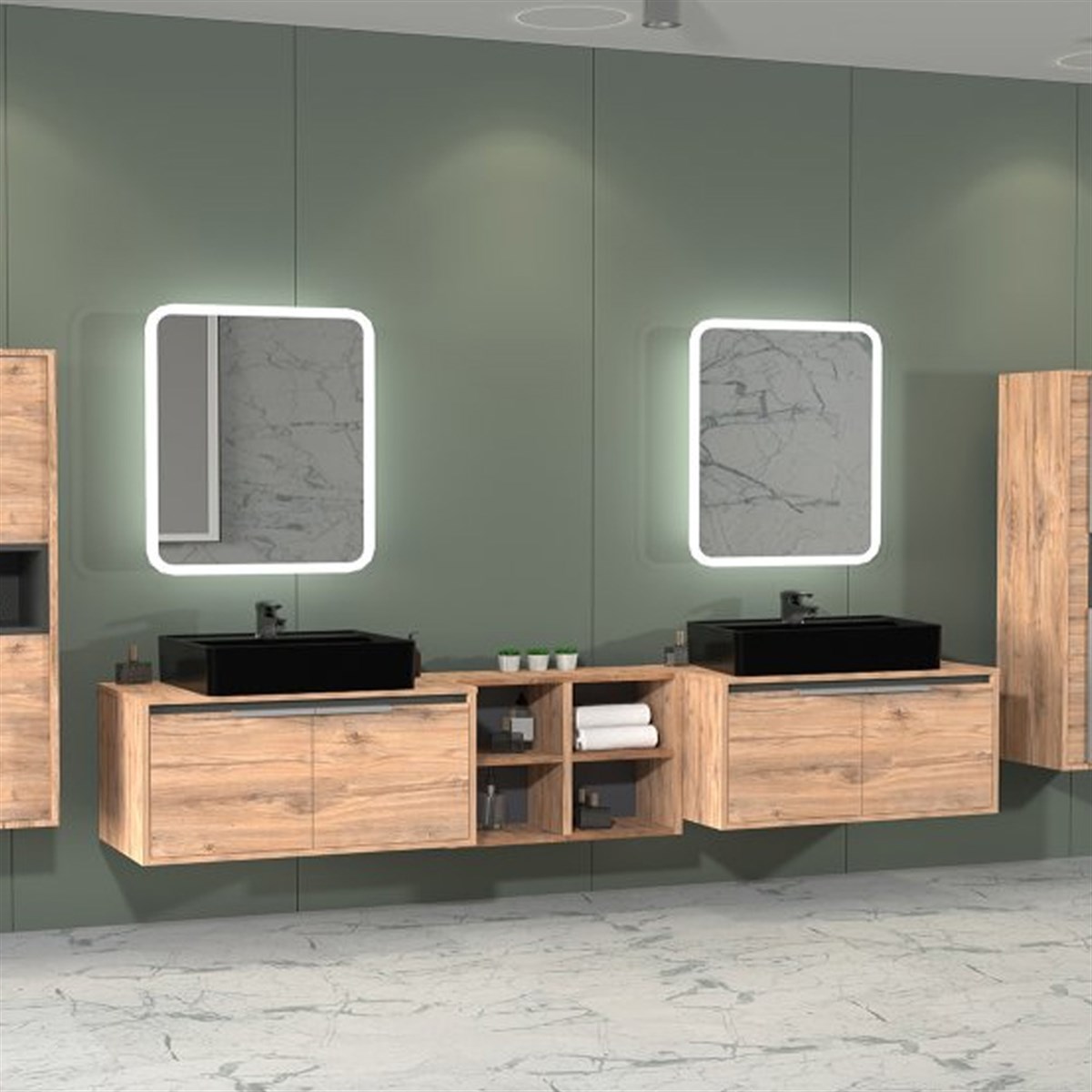 Aquanil Camaro 225 Cm Siyah Lavabolu Banyo Dolabı - Dorado resmi