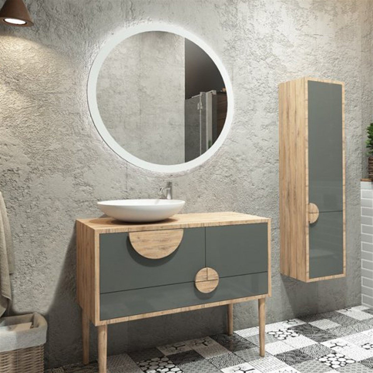 Aquanil Bolivya 85 Cm Banyo Dolabı - Antrasit/dorado resmi