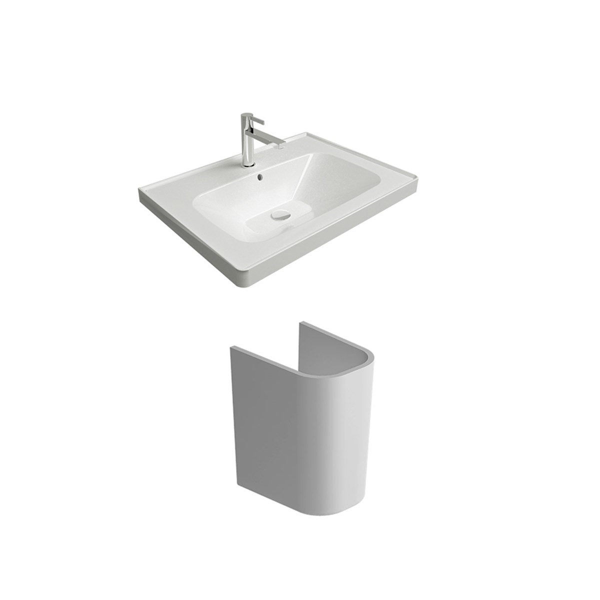 Newarc Newline Yarım Ayaklı Lavabo 65x45x4,5 Cm New.l.065+ Compact Lavabo Ayak Com.a012 resmi
