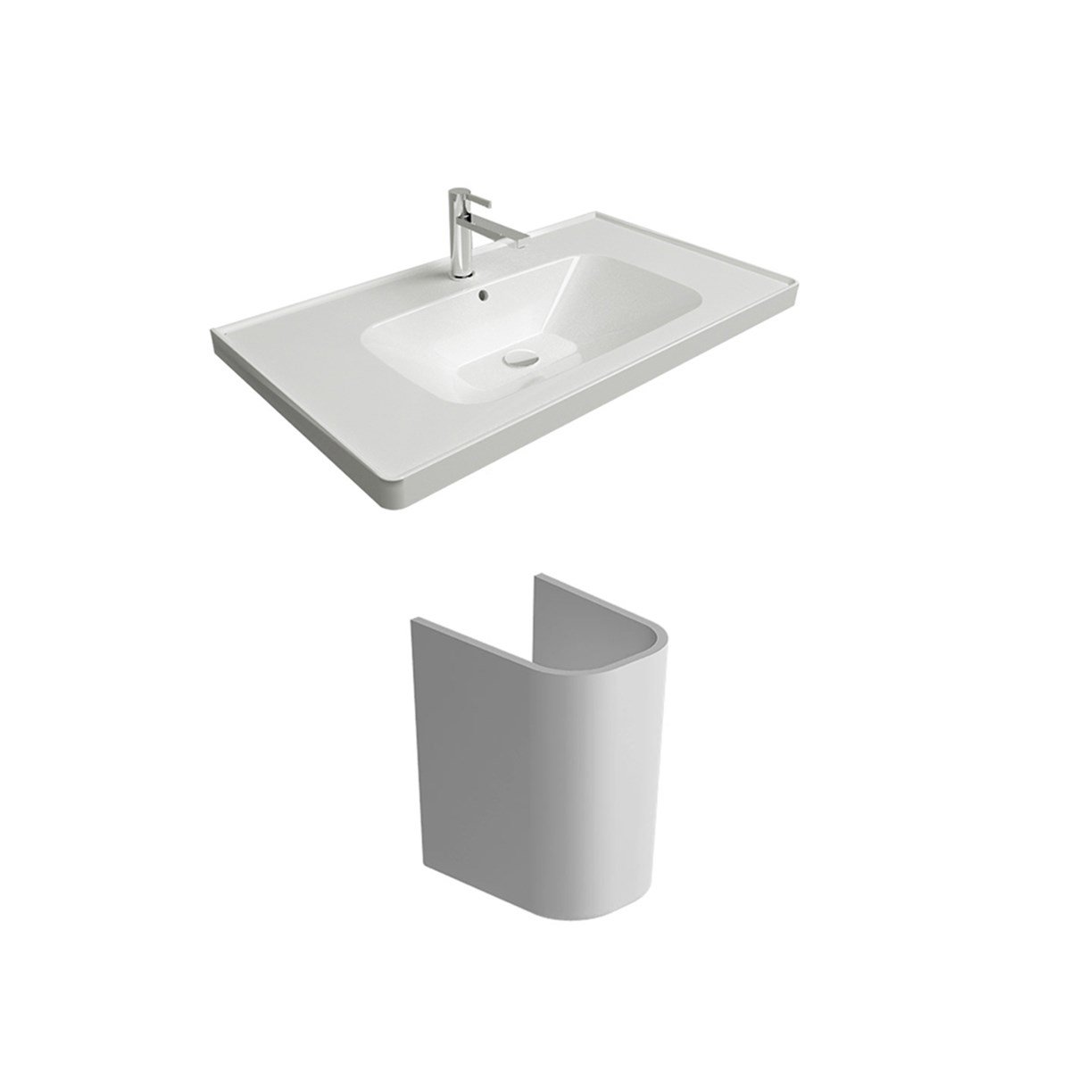Newarc Newline Yarım Ayaklı Lavabo 100x45x4,5 Cm New.l.100+ Compact Lavabo Ayak Com.a012 resmi