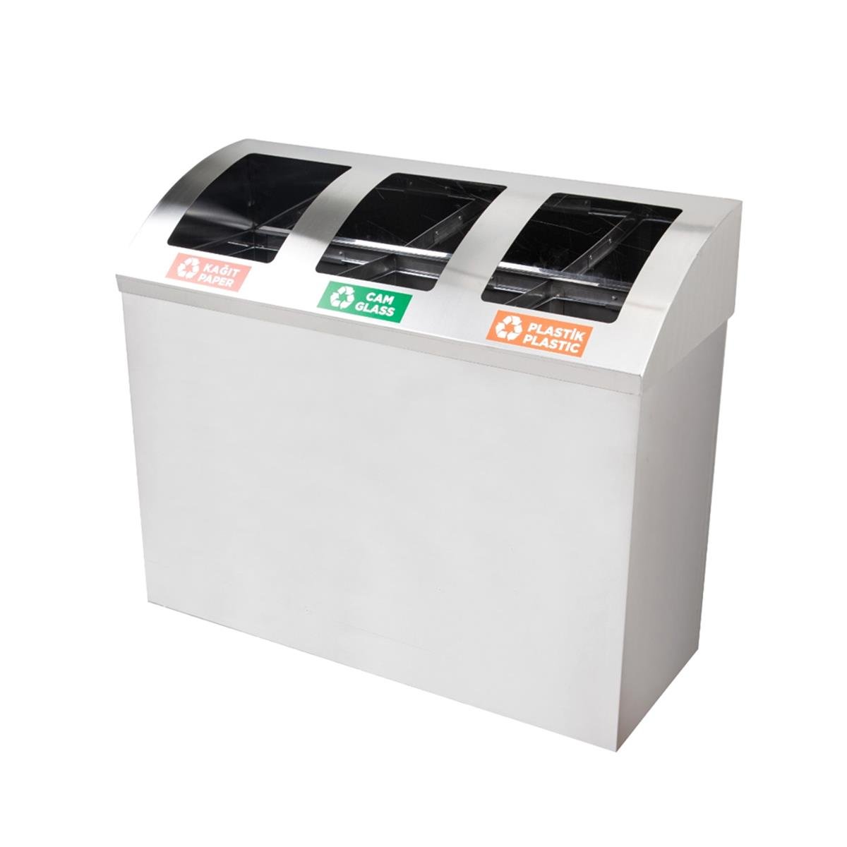 Maxiflow 3 Bölmeli Paslanmaz Geri Dönüşüm Atık Kovası Oval Kapak 32550 resmi