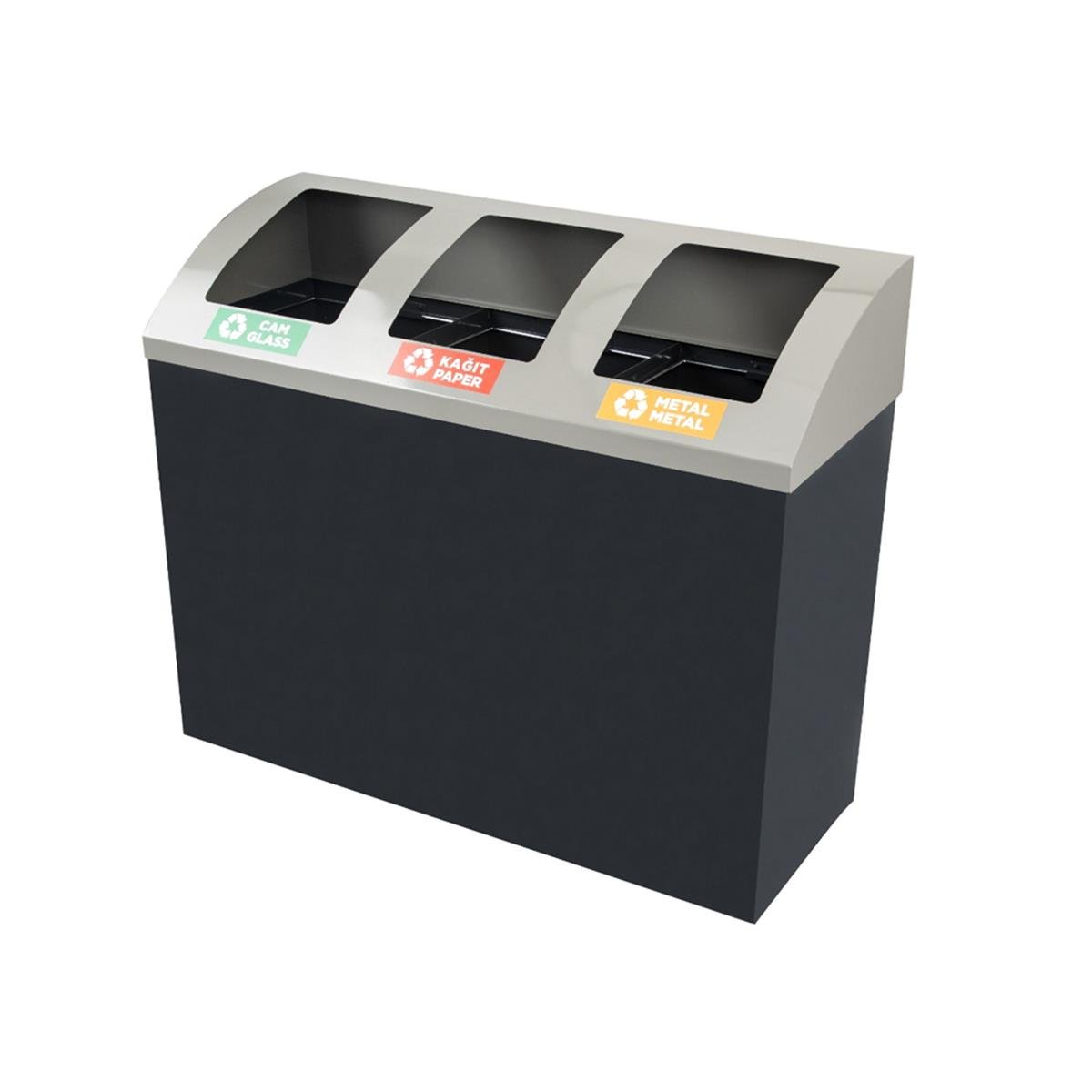 Maxiflow 3 Bölmeli Boyalı Geri Dönüşüm Atık Kovası Oval Kapak 32554 resmi