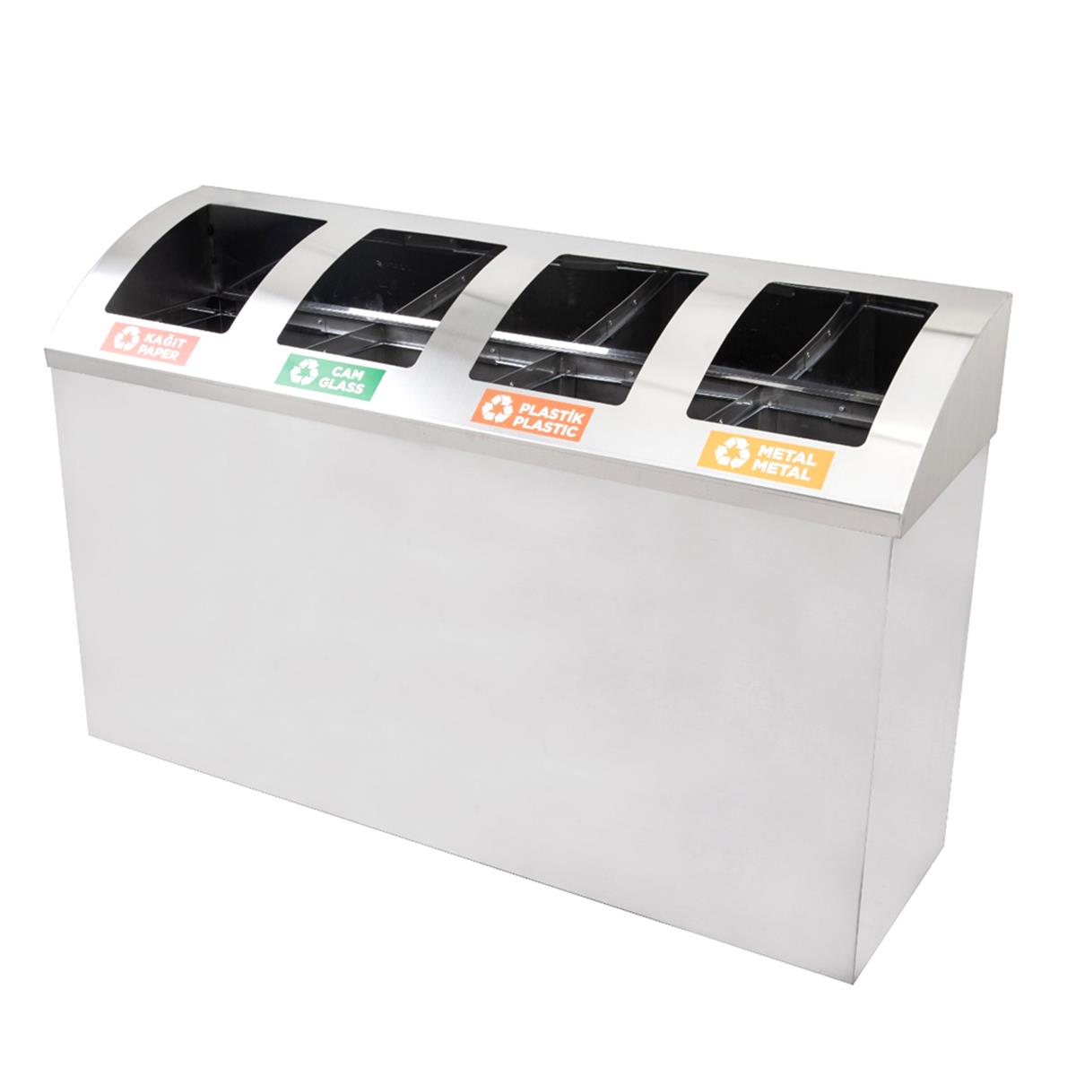 Maxiflow 4 Bölmeli Paslanmaz Geri Dönüşüm Atık Kovası Oval Kapak 32551 resmi