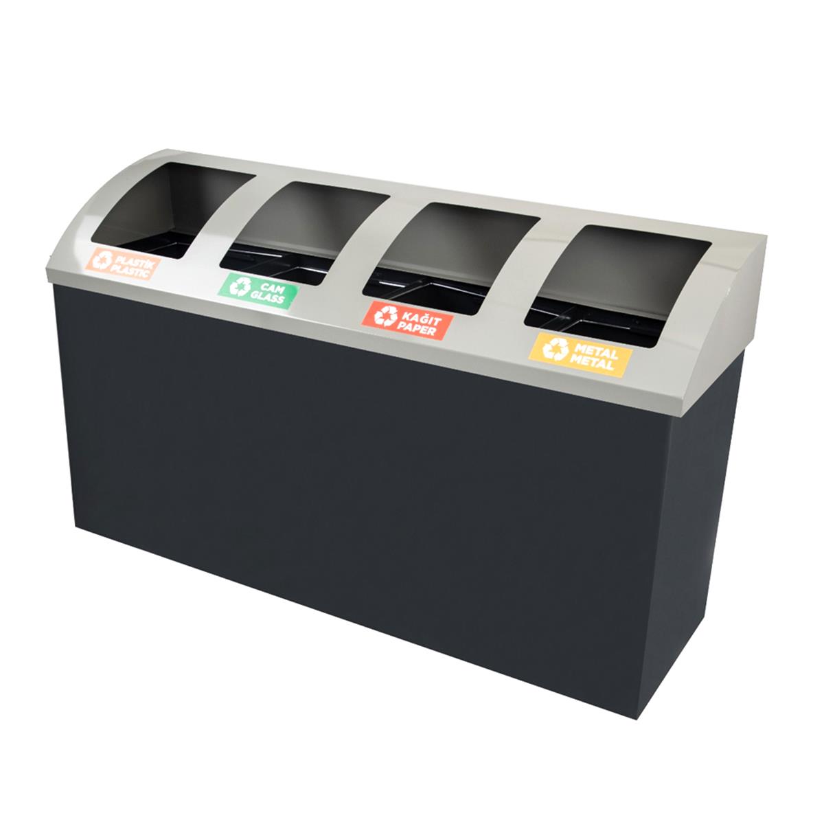 Maxiflow 4 Bölmeli Boyalı Geri Dönüşüm Atık Kovası Oval Kapak 32555 resmi