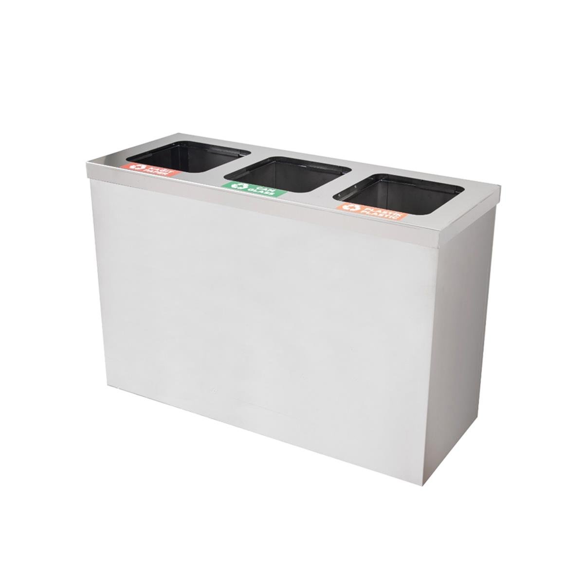 Maxiflow 3 Bölmeli Paslanmaz Geri Dönüşüm Atık Kovası Kare Kapak 32552 resmi