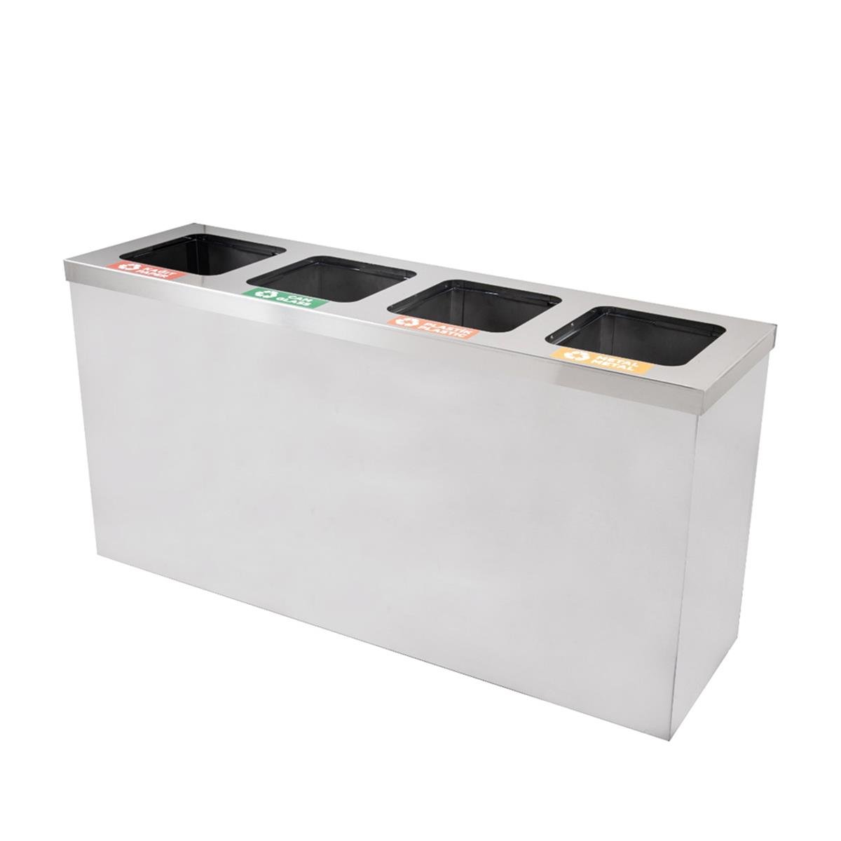 Maxiflow 4 Bölmeli Paslanmaz Geri Dönüşüm Atık Kovası Kare Kapak 32553 resmi