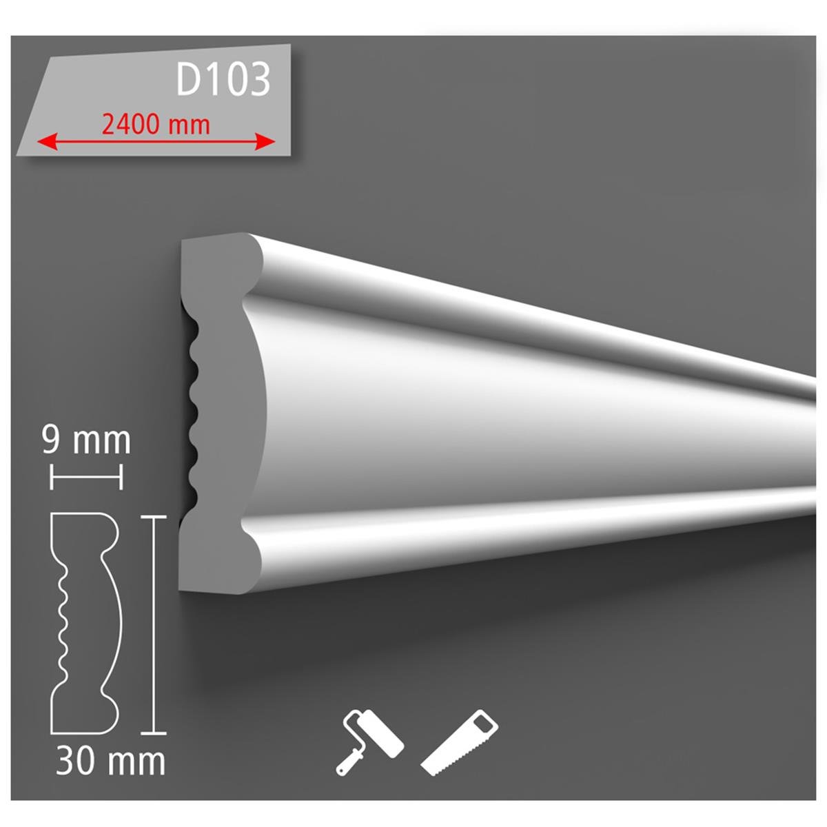 Boyanabilir Dekoratif Duvar Çıtası 3 cm (1 Boy 240 cm) D103 resmi