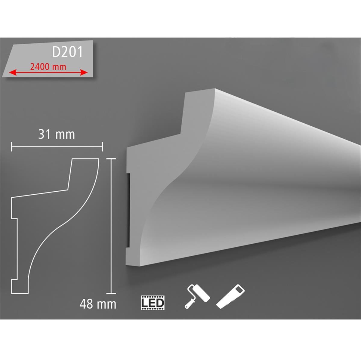 Boyanabilir Ledli Kartonpiyer 4,8 cm (1 Boy 240 cm) D201 resmi