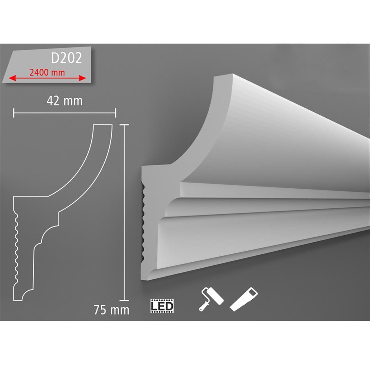 Boyanabilir Ledli Kartonpiyer 7,5 cm (1 Boy 240 cm) D202 resmi