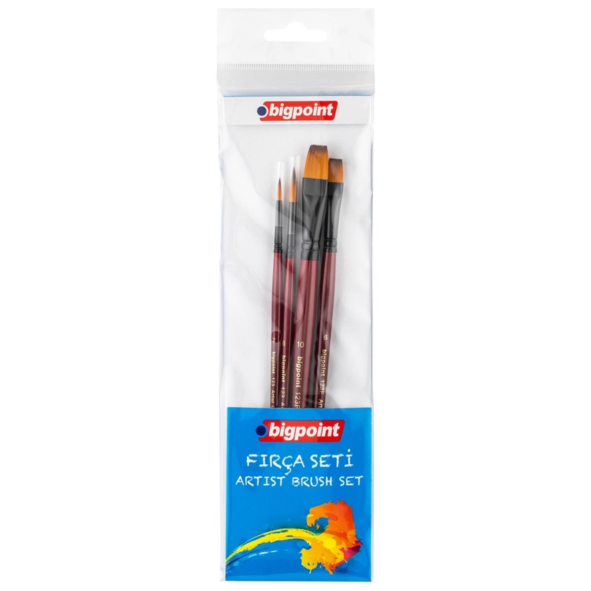 Bigpoint 123 Serisi Sentetik Kıl Yuvarlak ve Kesik Uçlu Fırça Seti 4'lü Blister resmi