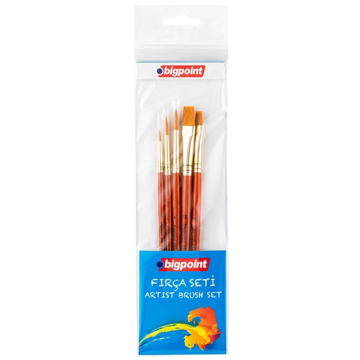 Bigpoint 985 Serisi Sentetik Kıl Yuvarlak ve Kesik Uçlu Fırça Seti 5'li Blister resmi