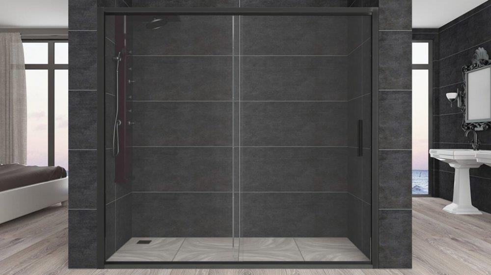 Aquanil Carmen 6mm İki Duvar Arası Siyah Profil Şeffaf Cam Duşakabin resmi