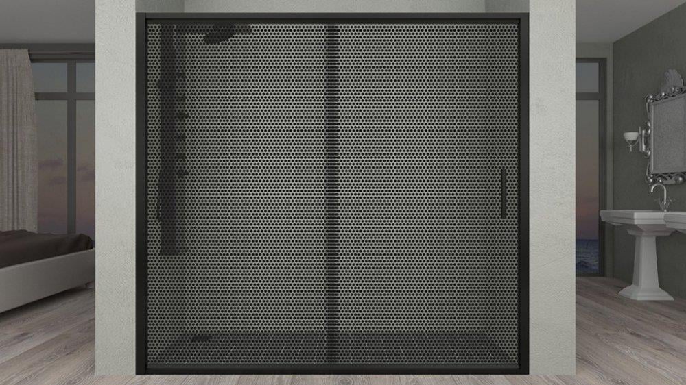 Aquanil Carmen 6mm İki Duvar Arası Siyah Profil Darky Desen Cam Duşakabin resmi