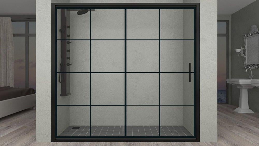 Aquanil Carmen 6mm İki Duvar Arası Siyah Profil Kare Desen Cam Duşakabin 110-135cm Arası resmi