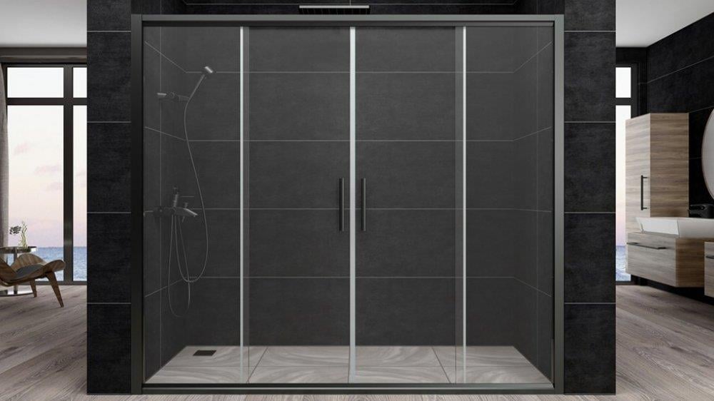 Aquanil Trend 6mm İki Duvar Arası Siyah Profil Şeffaf Cam Duşakabin 150-175cm Arası resmi