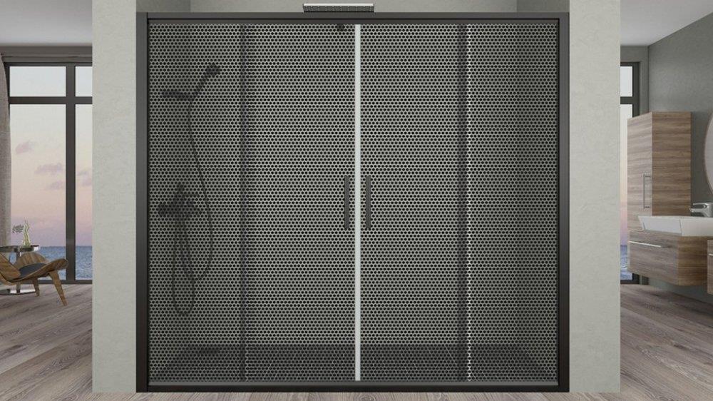 Aquanil Trend 6mm İki Duvar Arası Siyah Profil Darky Desen Cam Duşakabin 150-175cm Arası resmi