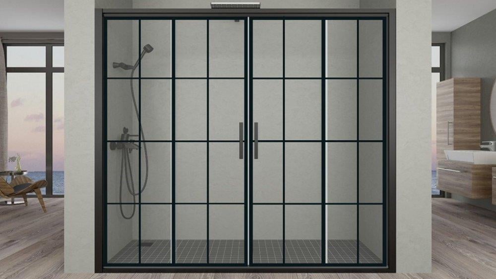 Aquanil Trend 6mm İki Duvar Arası Siyah Profil Kare Desen Cam Duşakabin 150-175cm Arası resmi