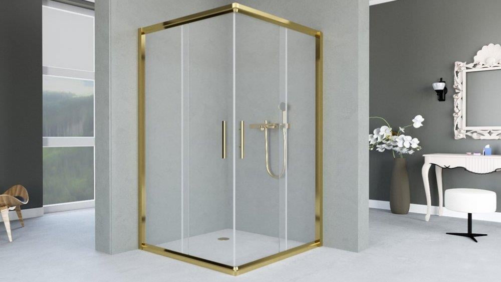 Aquanil İndiana 6mm Kare Altın Profil Şeffaf Cam Duşakabin 70x70cm resmi