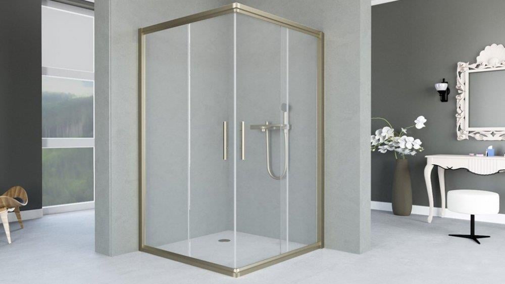 Aquanil İndiana 6mm Kare Bronz Profil Şeffaf Cam Duşakabin 70x70cm resmi