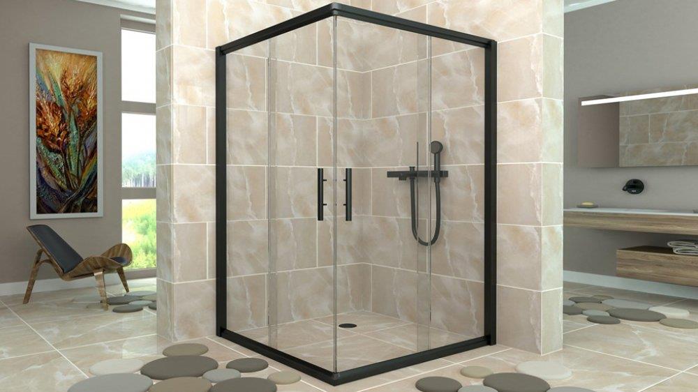 Aquanil İndiana 6mm Kare Siyah Profil Şeffaf Cam Duşakabin 90x90cm resmi