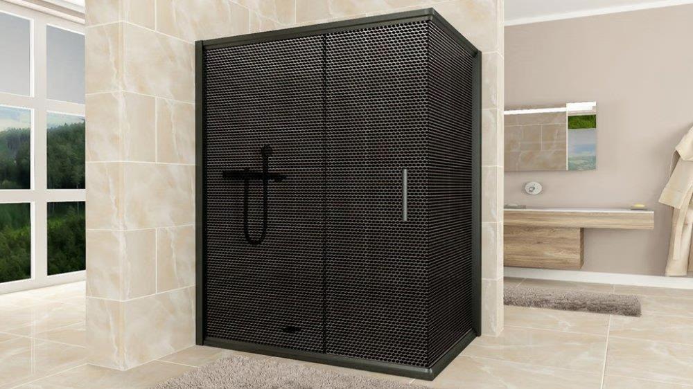 Aqunail Minnesota 6mm Dikdörtgen Siyah Profil Darky Desen Cam Duşakabin 70x140cm resmi