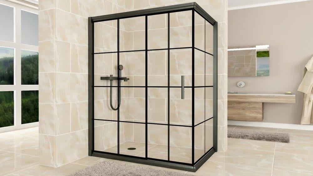 Aqunail Minnesota 6mm Dikdörtgen Siyah Profil Kare Desen Cam Duşakabin 70x140cm resmi