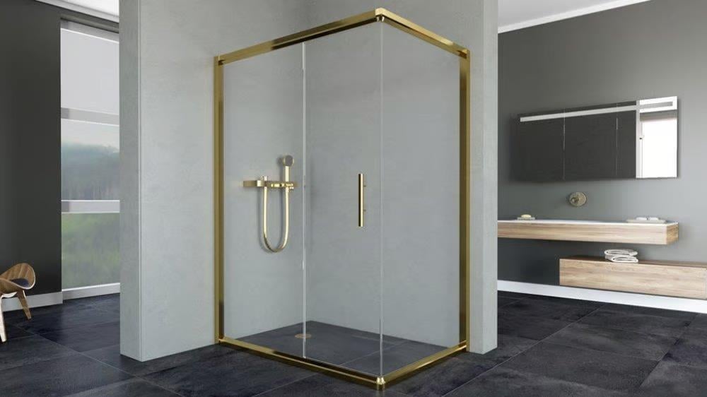 Aqunail Minnesota 6mm Dikdörtgen Altın Profil Şeffaf Cam Duşakabin 80x140cm resmi