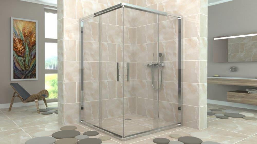 Aquanil İndiana 6mm Kare Krom Profil Şeffaf Cam Duşakabin  120x120cm resmi