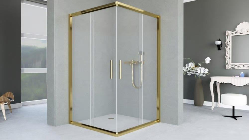 Aquanil İndiana 6mm Kare Altın Profil Şeffaf Cam Duşakabin 110x110cm resmi