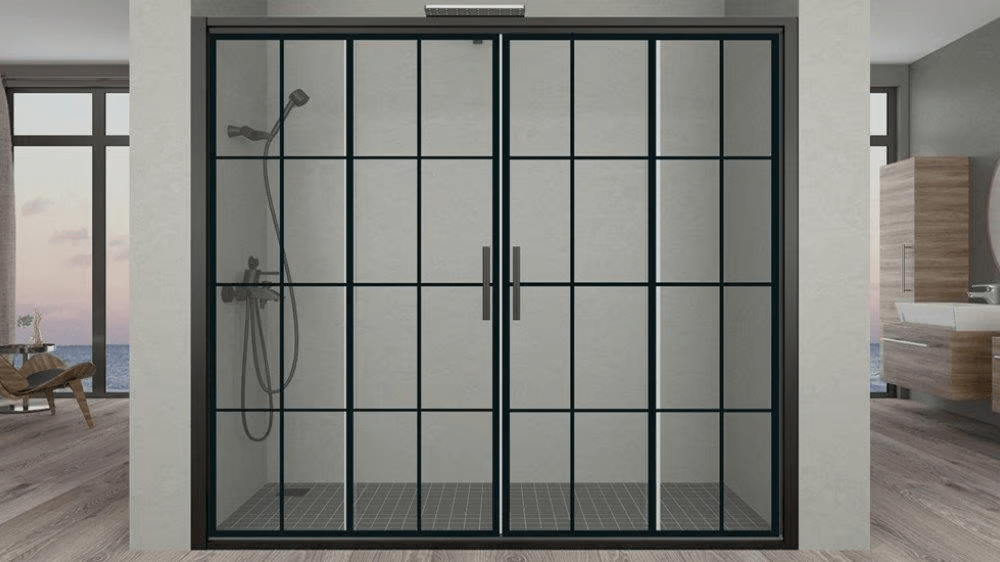 Aquanil Trend 6mm İki Duvar Arası Siyah Profil Kare Desen Cam Duşakabin 176-200cm Arası resmi