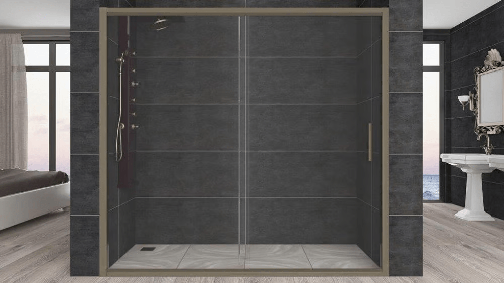 Aquanil Carmen 6mm İki Duvar Arası Bronz Profil Şeffaf Cam Duşakabin 136-160cm Arası resmi