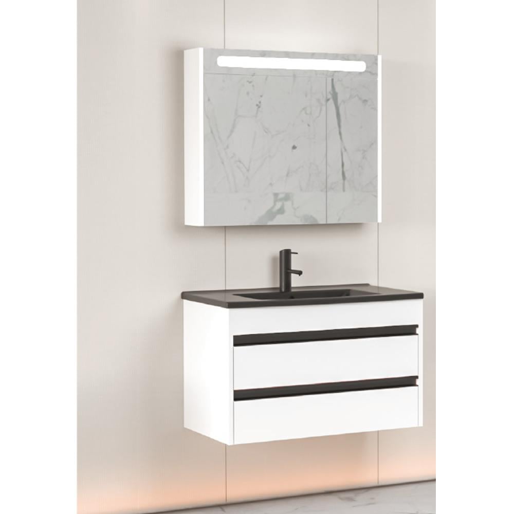 Aquanil Levante 85 Cm Npl Siyah Lavabolu Banyo Dolabı - Beyaz resmi