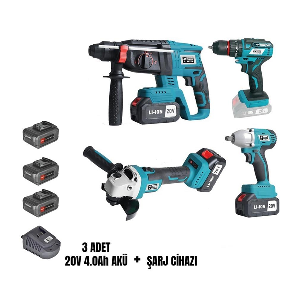 Catpower 1380 Kömürsüz Akülü Set Darbeli Vidalama / Kırıcı-Delici / Avuç Taşlama / Somun Sıkma 20V Li-ion resmi