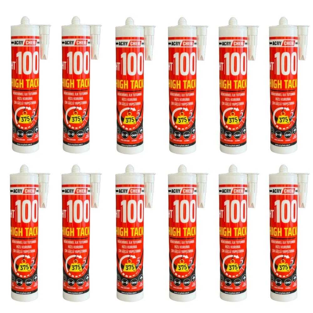 Acrychem HT100 High Tack Montaj ve Korniş Yapıştırıcı 290 Ml Beyaz (1 Koli = 12 Adet) resmi