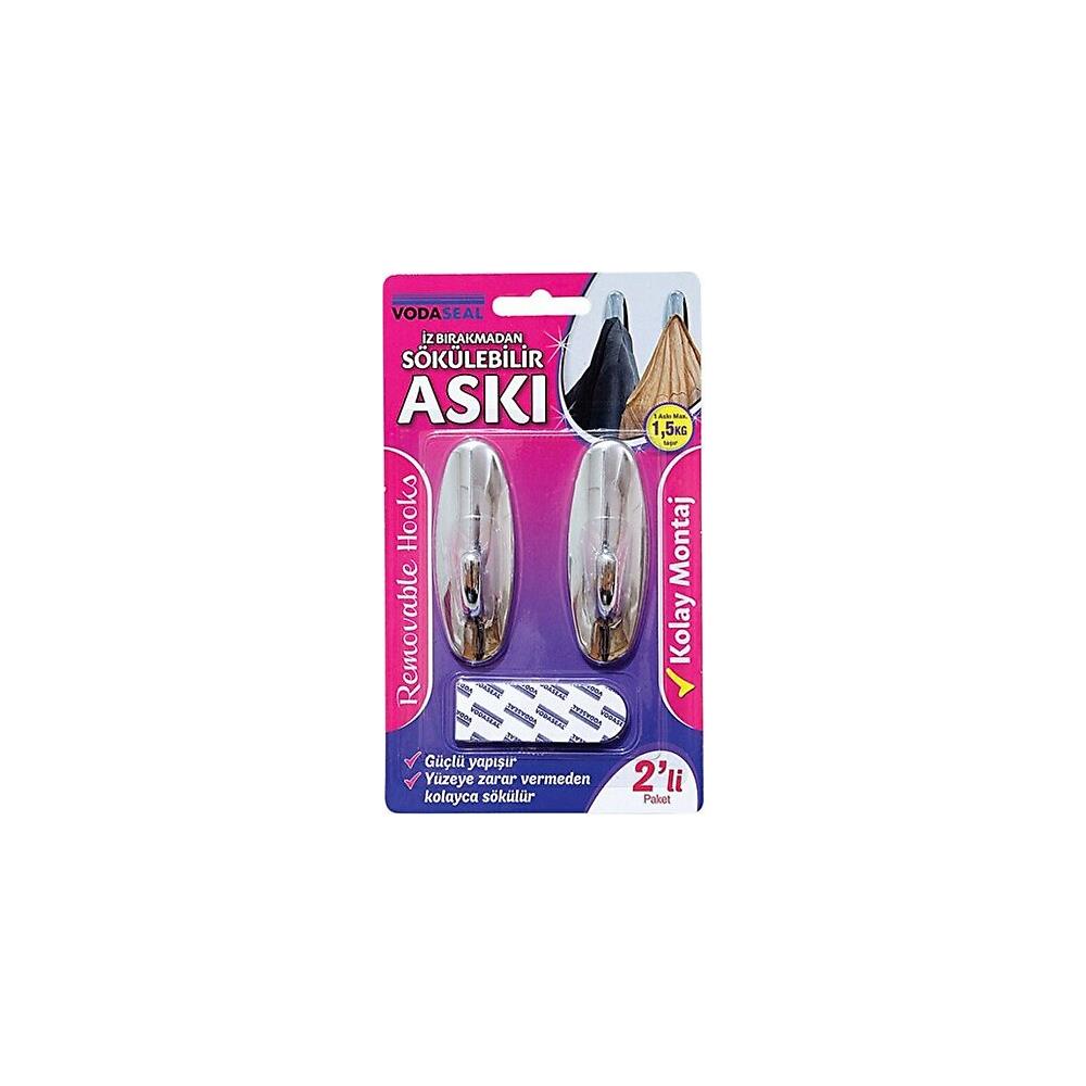 Vodaseal İz Bırakmadan Sökülebilir Yapışkanlı Askı 2'Li Oval Krom resmi