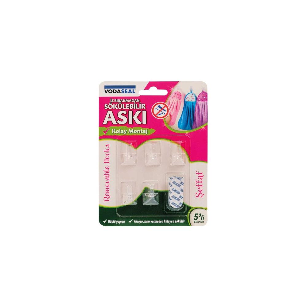 Vodaseal İz Bırakmadan Sökülebilir Yapışkanlı Askı 5'Li Şeffaf resmi