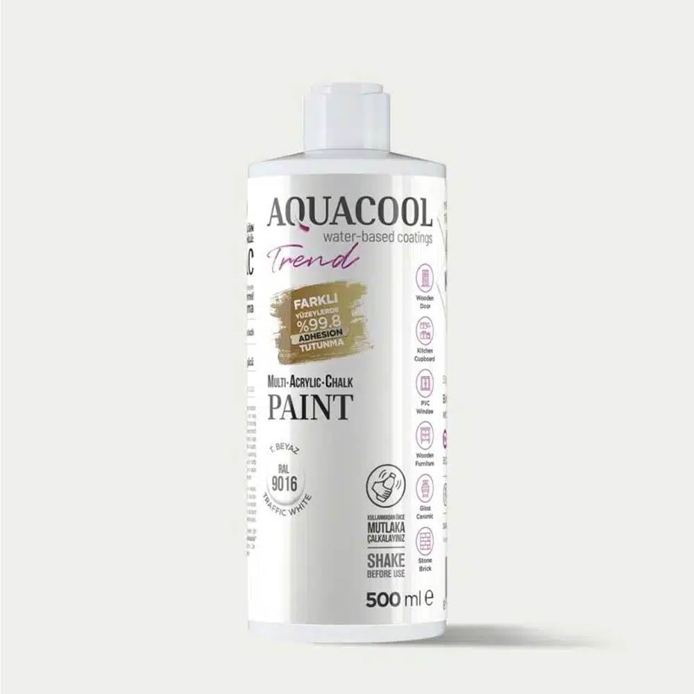 Aquacool Trend Mac Su Bazlı Akrilik Boya 500 Ml Trafik Beyaz (Ral 9016) resmi