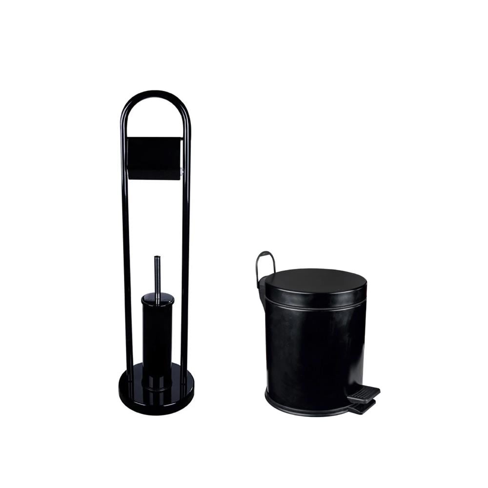 Maxiflow Ayaklı Wc Fırçalık Ve Çöp Kovası Seti Siyah resmi