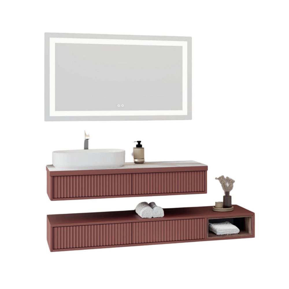 Aquanil Parma 160 Cm Banyo Dolabı - Bordo/Kaman Ceviz resmi