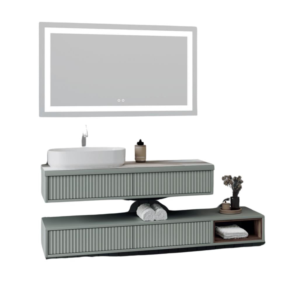 Aquanil Parma 160 Cm Banyo Dolabı - Nane Yeşili/Kaman Ceviz resmi