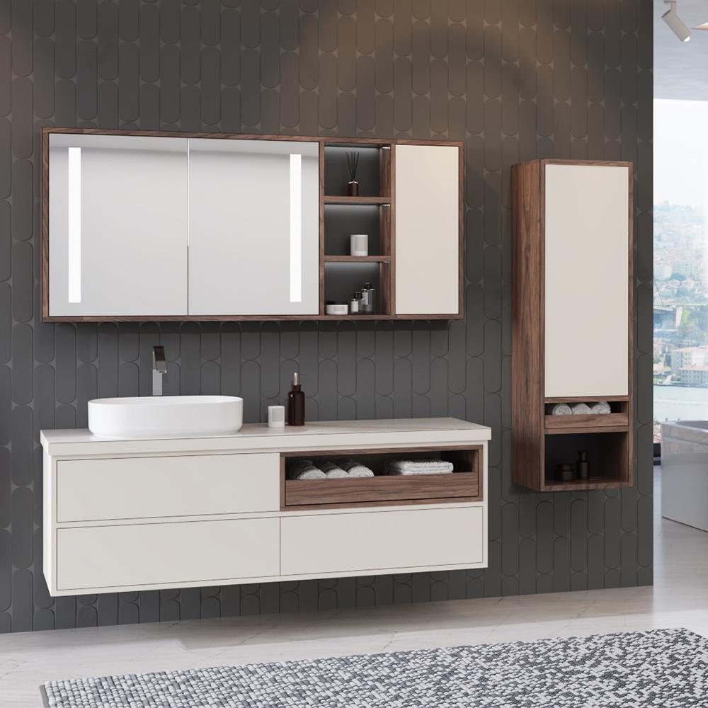 Aquanil İmperia 160 Cm Banyo Dolabı - Krem/Ceviz resmi