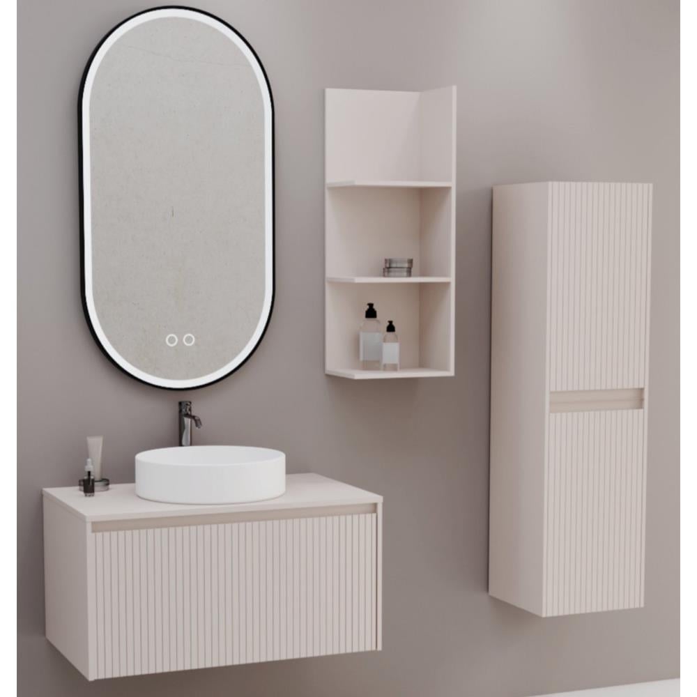 Aquanil Almonde 80 Cm Banyo Dolabı Beyaz Lavabolu - Krem resmi