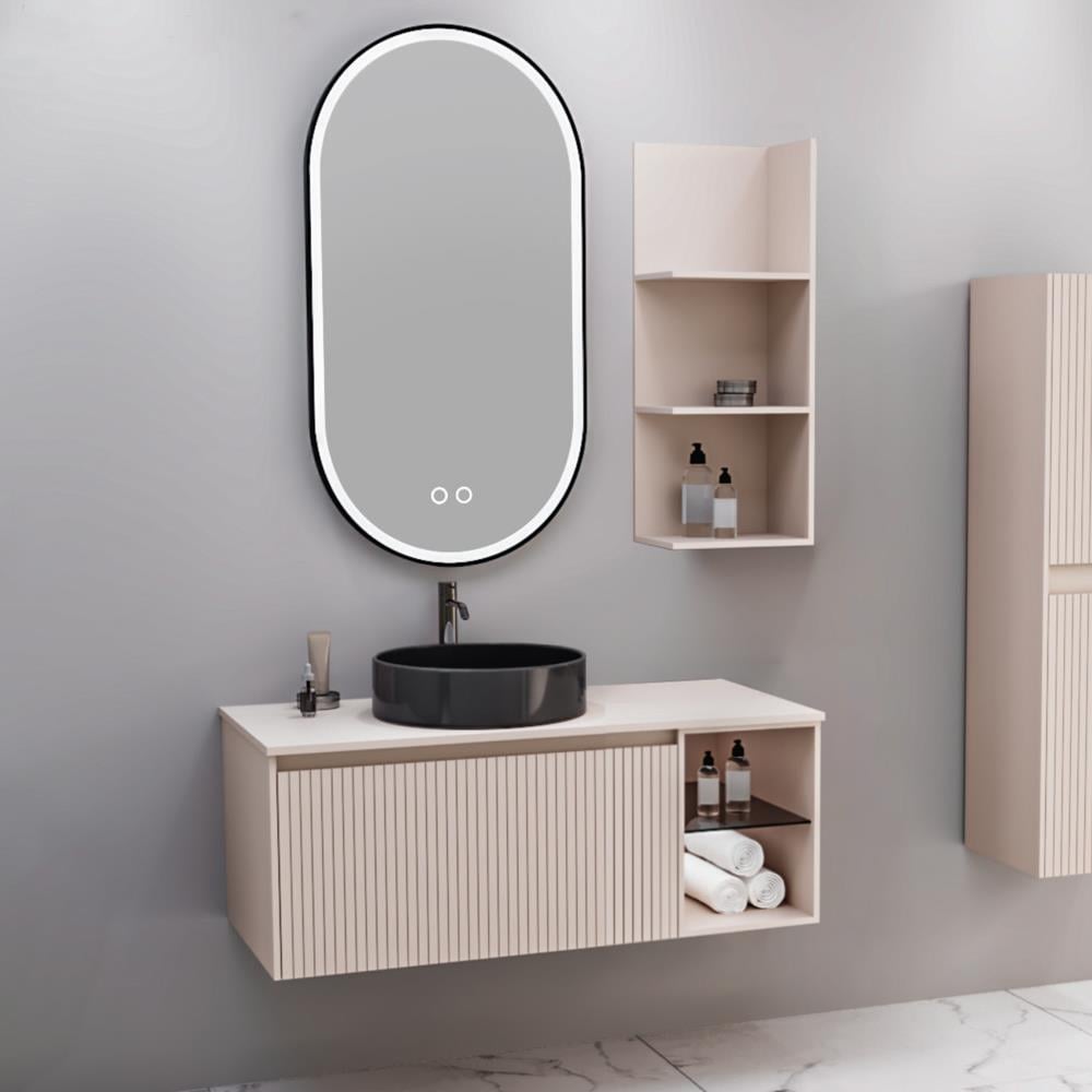 Aquanil Almonde 100 Cm Banyo Dolabı Siyah Lavabolu - Krem resmi