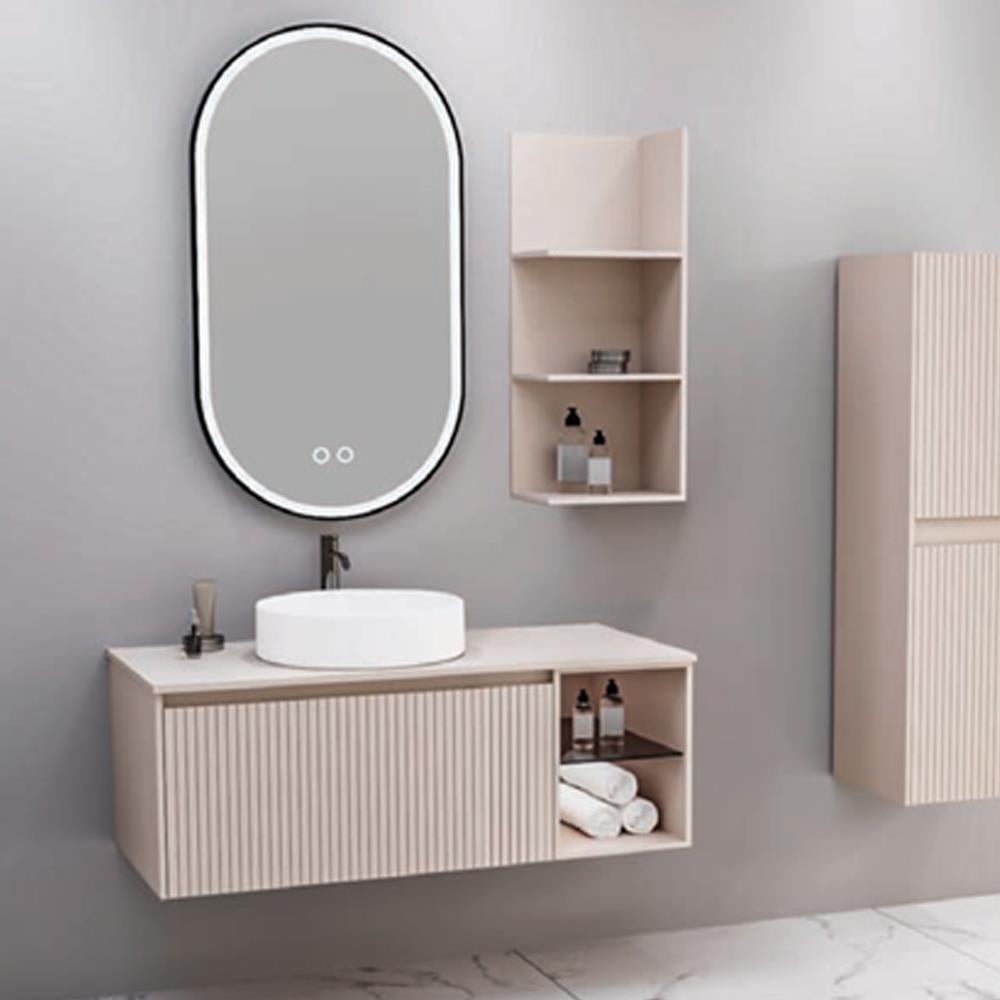 Aquanil Almonde 100 Cm Banyo Dolabı Beyaz Lavabolu - Krem resmi