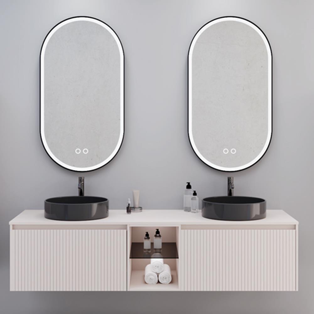 Aquanil Almonde 160 Cm Banyo Dolabı Siyah Lavabolu - Krem resmi