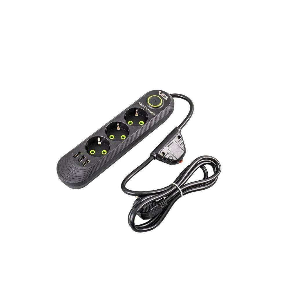 Vea Va-21557 3'Lü 1.5 Metre Kablolu 3 Usb'Li Siyah Akım Korumalı Priz resmi