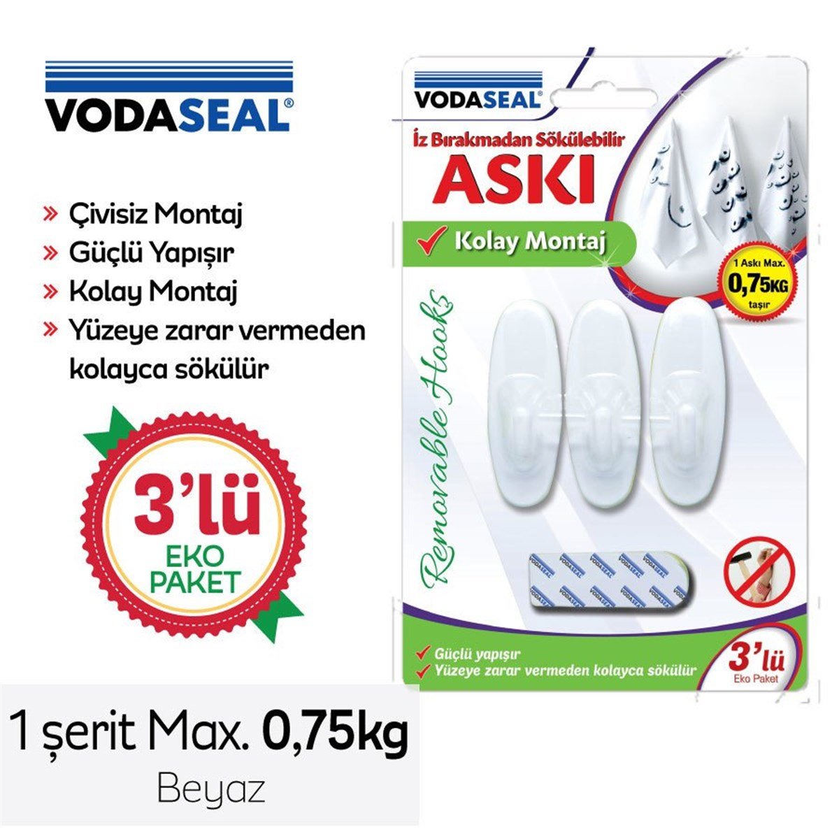 Vodaseal Sökülebilir Askı Üçlü Oval Beyaz Küçük resmi