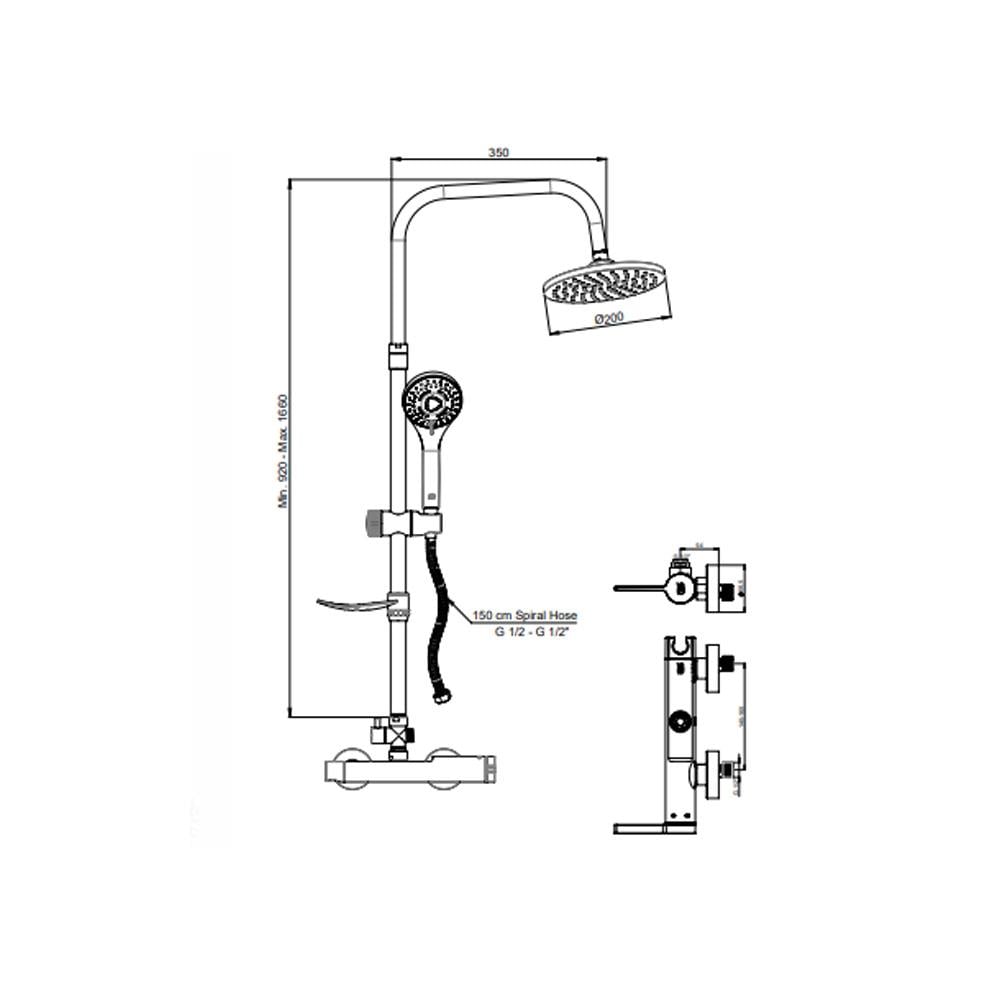 Gpd Yönlendiricili Duş Seti (3Fonksiyonlu El Duşu + ⌀200 + Mdu165) Siyah Dst69-S resmi
