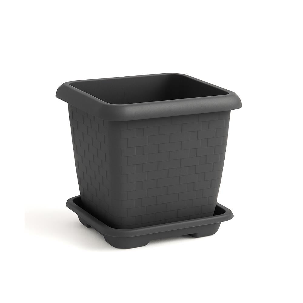 Serinova Hisar Kare Tabaklı Saksı No:3 25.5 Lt Antrasit resmi